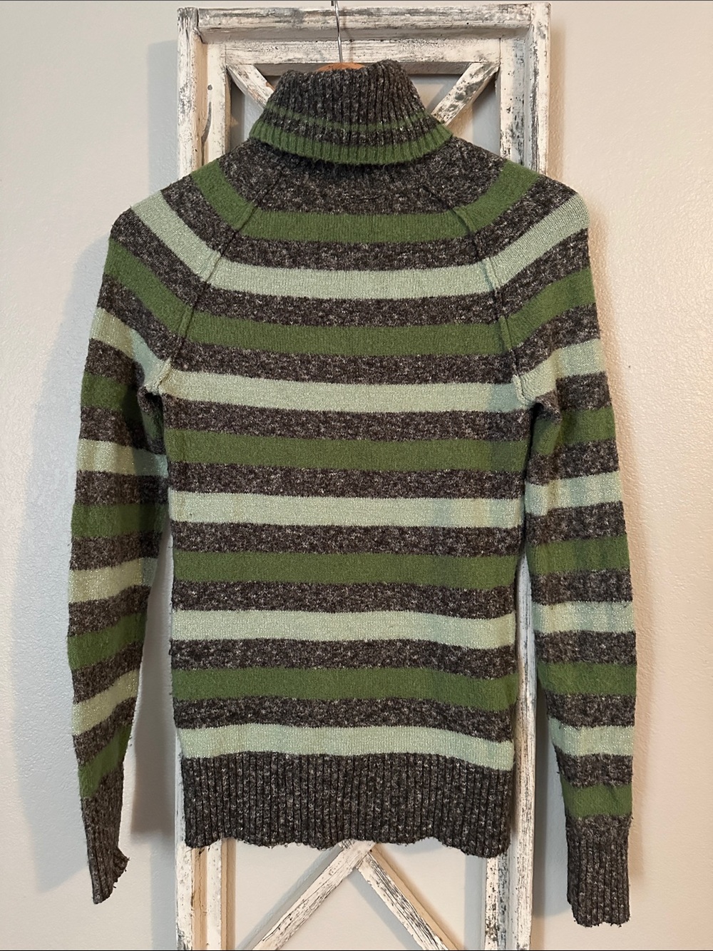 Womenβs Striped Turtleneck Sweater - Green & Gray